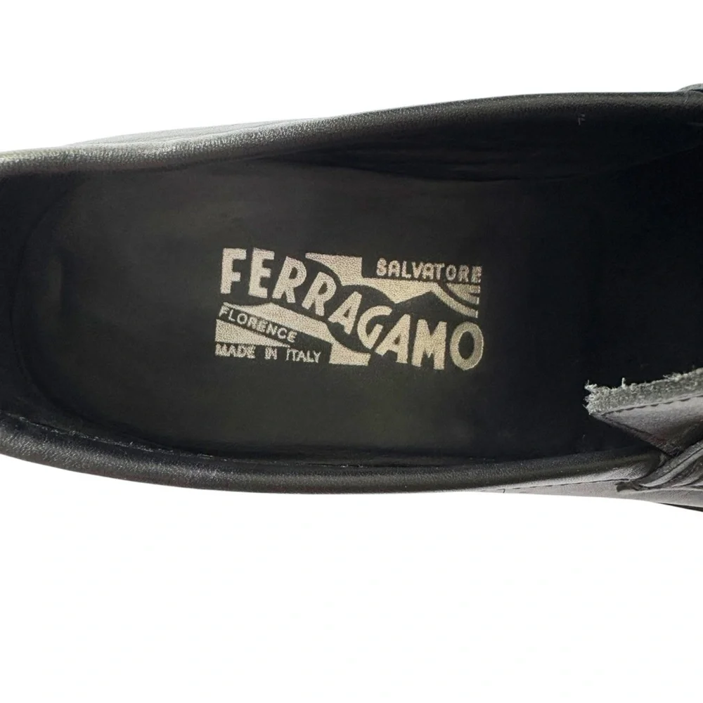 Ferragamo Black Leather Horsebit Loafers | 8